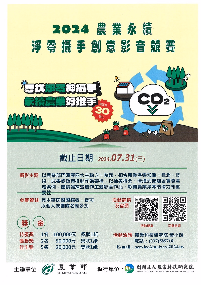 「2024農業永 續-淨零攝手創意影音競賽」